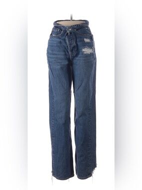 American Eagle Outfitters Distressed High-Waist Wide-Leg Dark Blue Jeans
